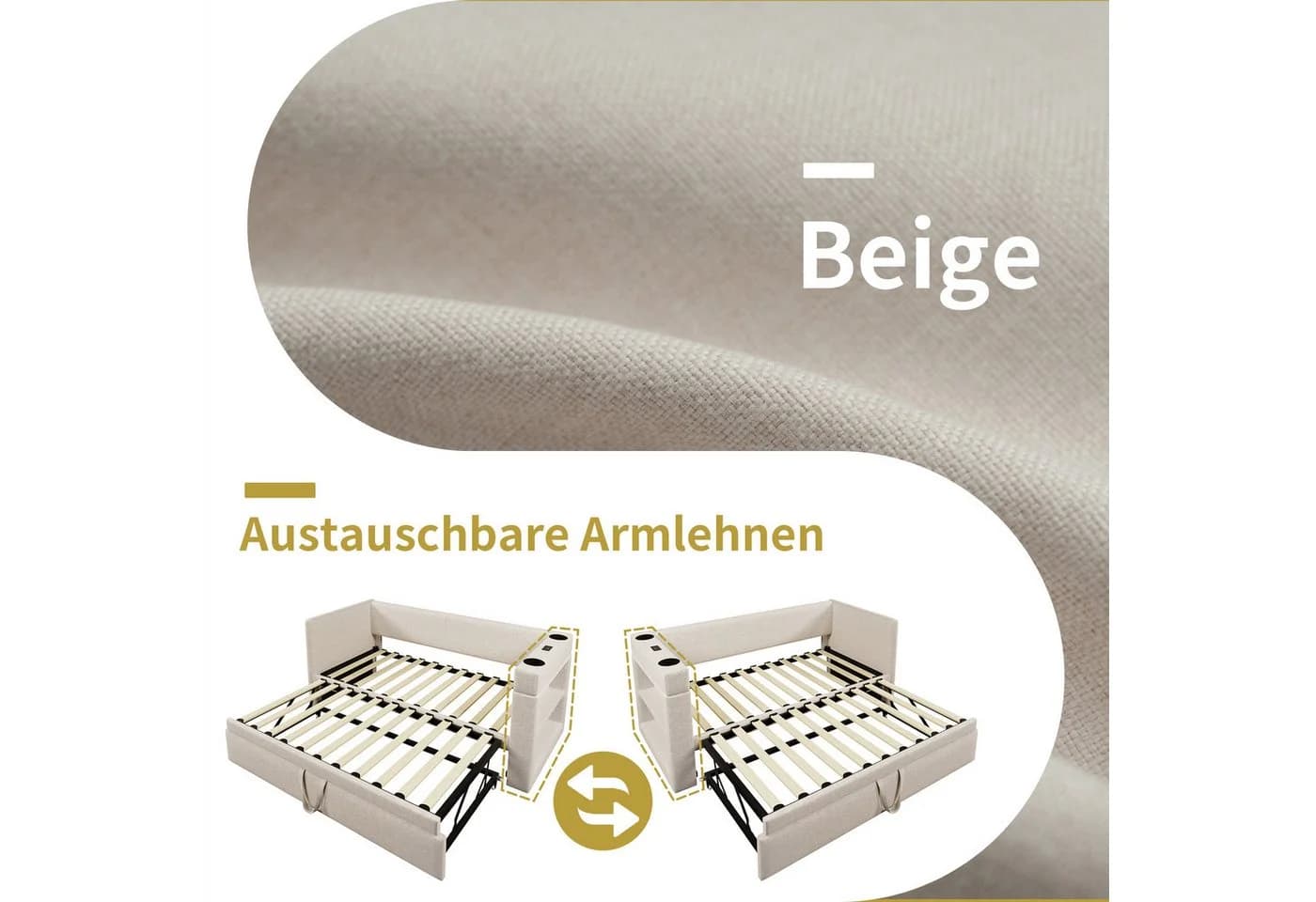 Flieks Daybett Beige mit Ausziehbett & Stauraum - Bild 5