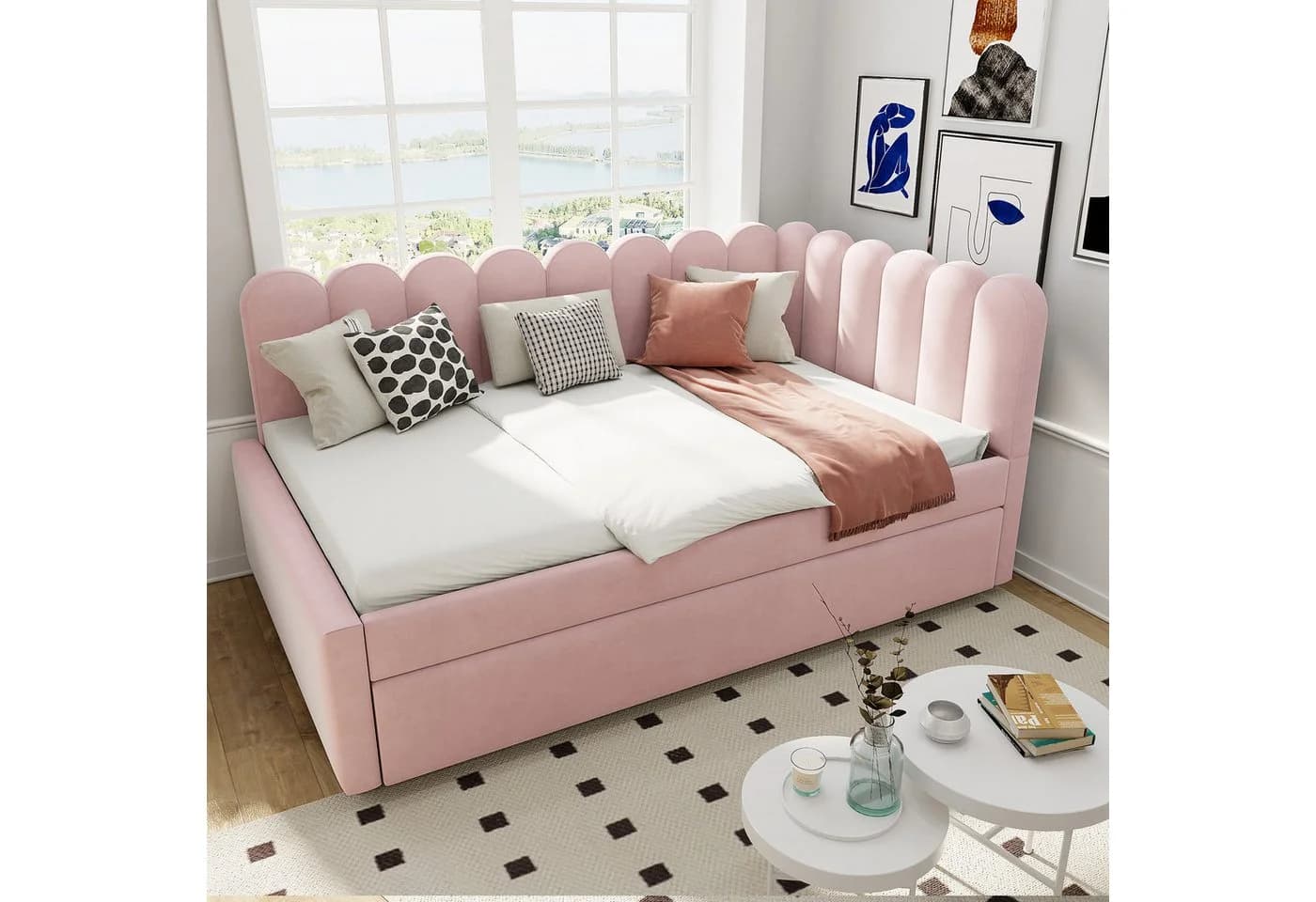 Flieks Daybett Rosa Samt mit Ausziehbett