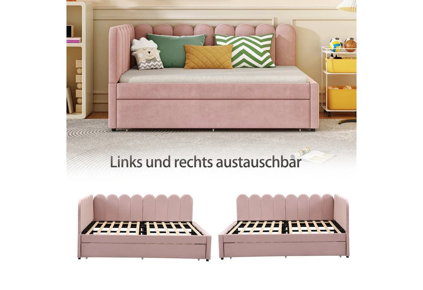 Flieks Daybett Rosa Samt mit Ausziehbett - Bild 4