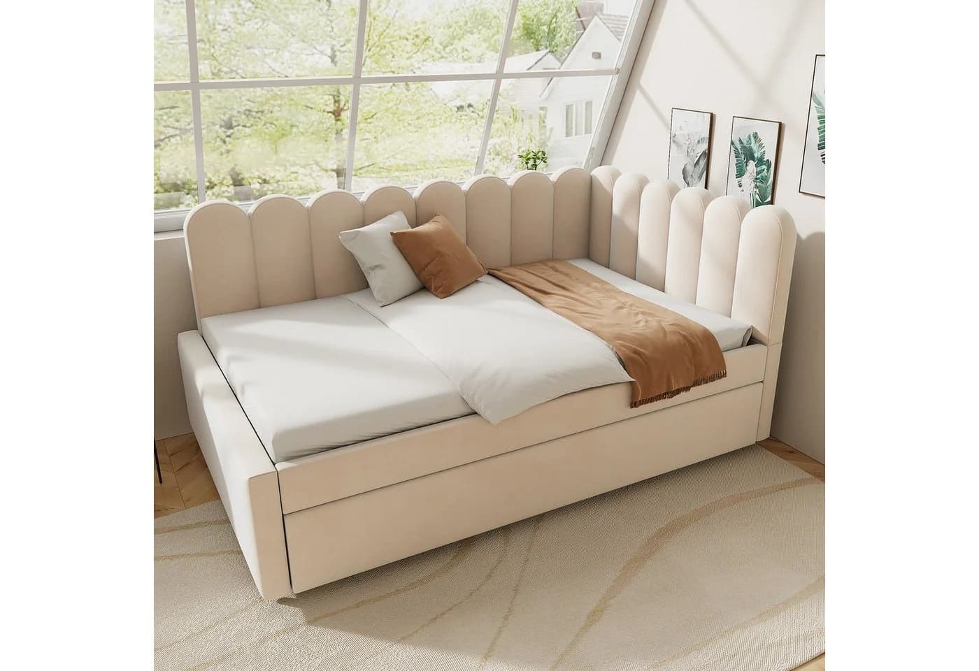 Flieks Daybett mit Ausziehbett 90x190cm Beige Samt
