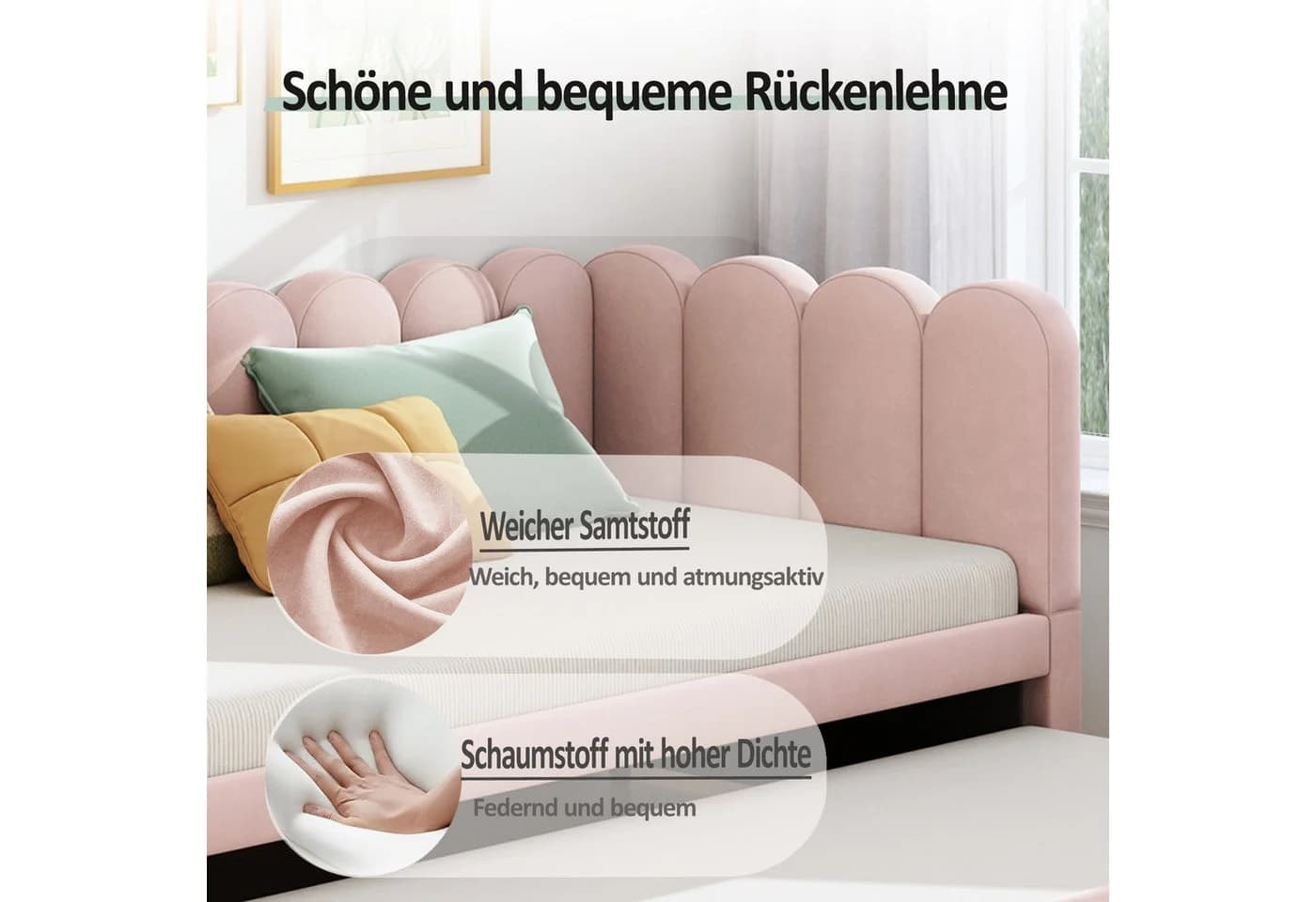 Flieks L-Form Polsterbett Rosa Samt mit Ausziehfunktion - Bild 5