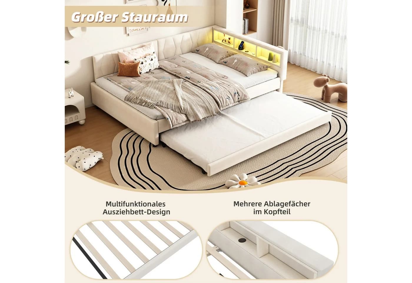 Flieks Daybett Polsterbett Schlafsofa 140x200cm & Ausziehbett 90x190cm - Bild 5