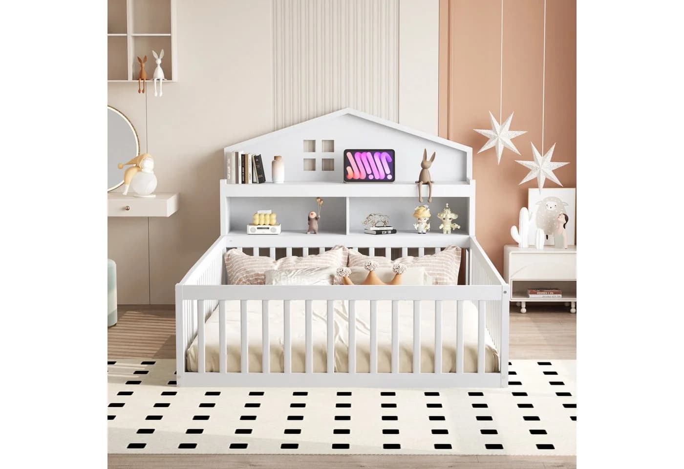 Flieks Kinderbett Weiß mit Stauraum und Kreidetafel