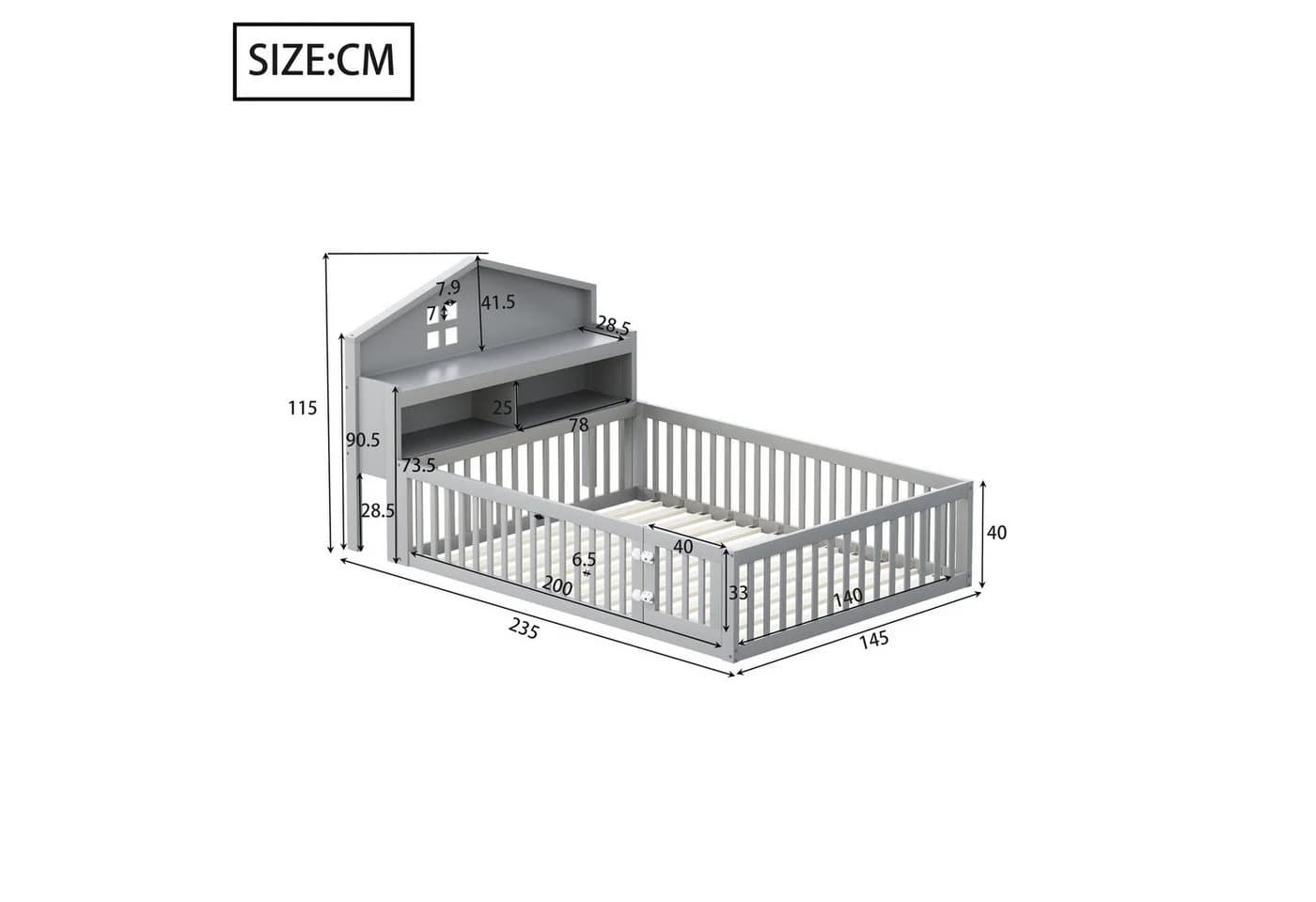 Flieks Kinderbett mit Stauraum und Kreidetafel Grau - Bild 4