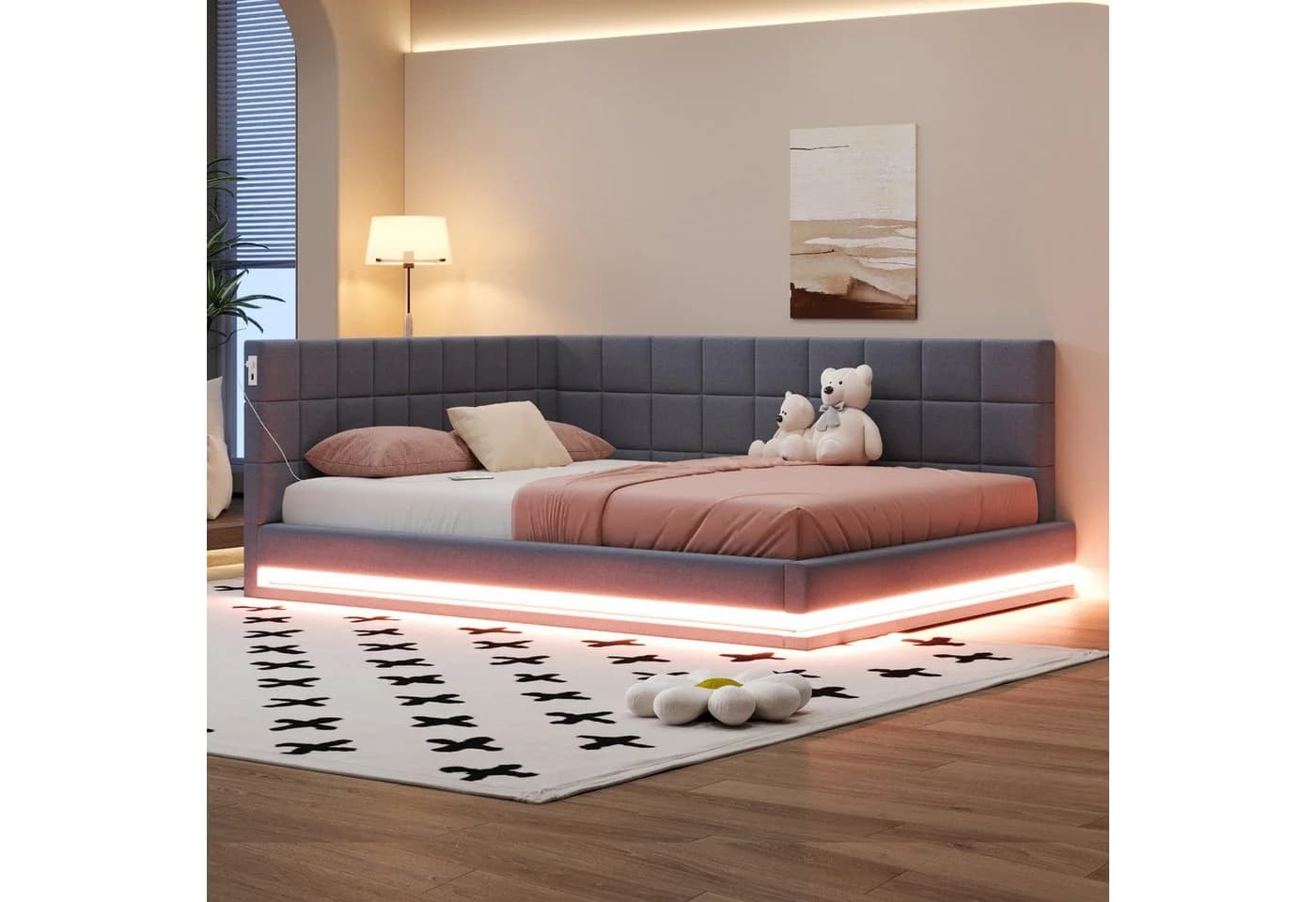 Flieks Polsterbett Grau mit LED und USB - Bild 2