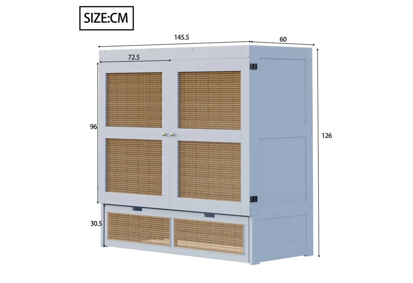 Flieks Schrankbett Klappbett 140x200cm Grau mit Schubladen und Rattan-Design - Bild 5