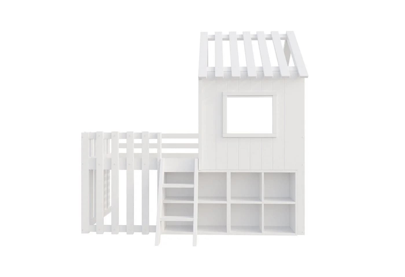 Flieks Hochbett Hausbett 90x200 mit Dach & Stauraum Kiefernholz - Bild 5