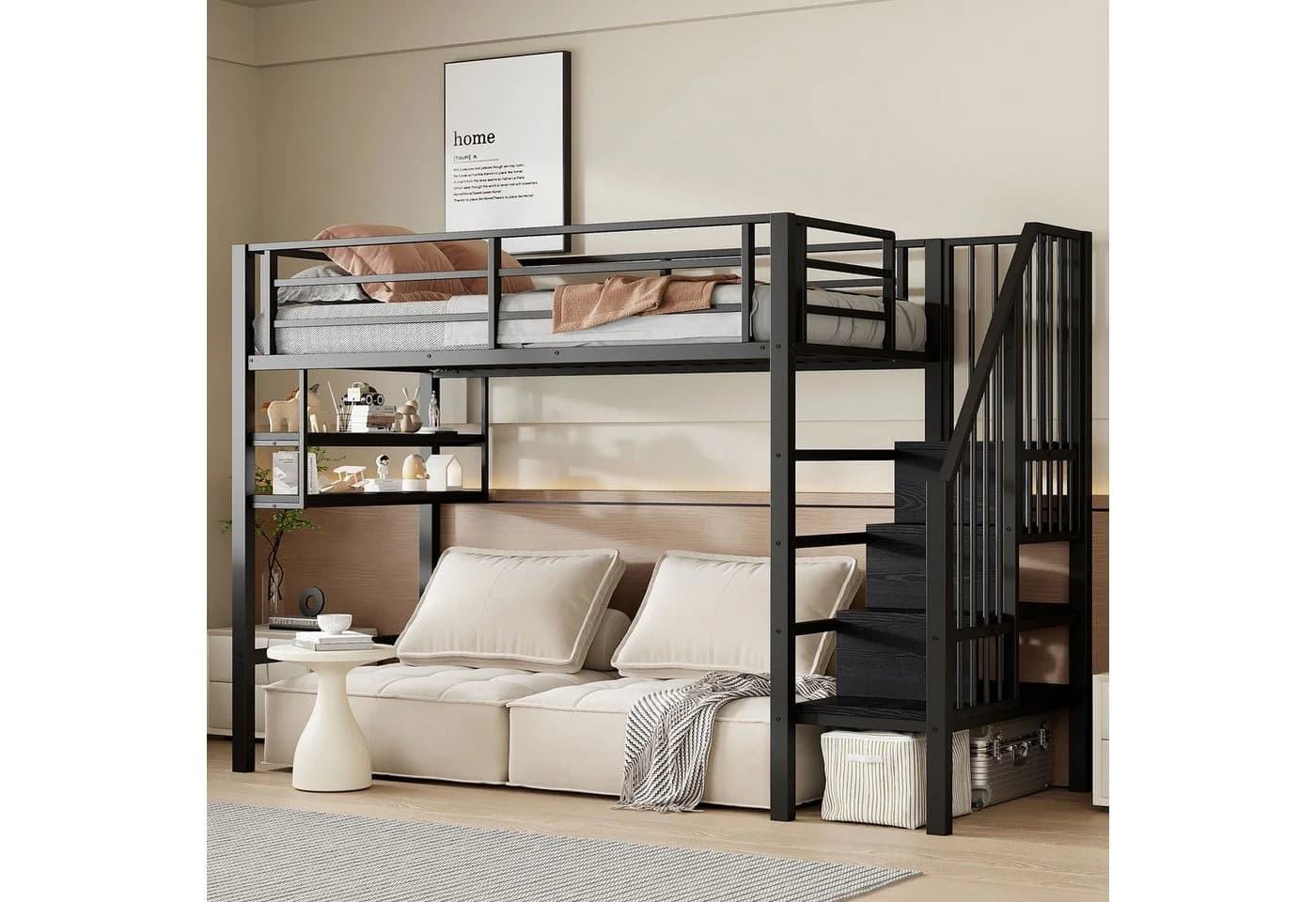 Flieks Hochbett Metallbett Schwarz mit Stauraumtreppe - Bild 2