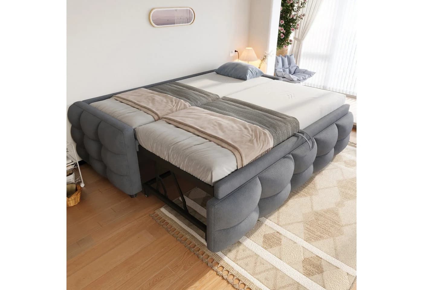 Flieks Daybett Schlafsofa mit Ausziehbett Teddy-Samt grau - Bild 2