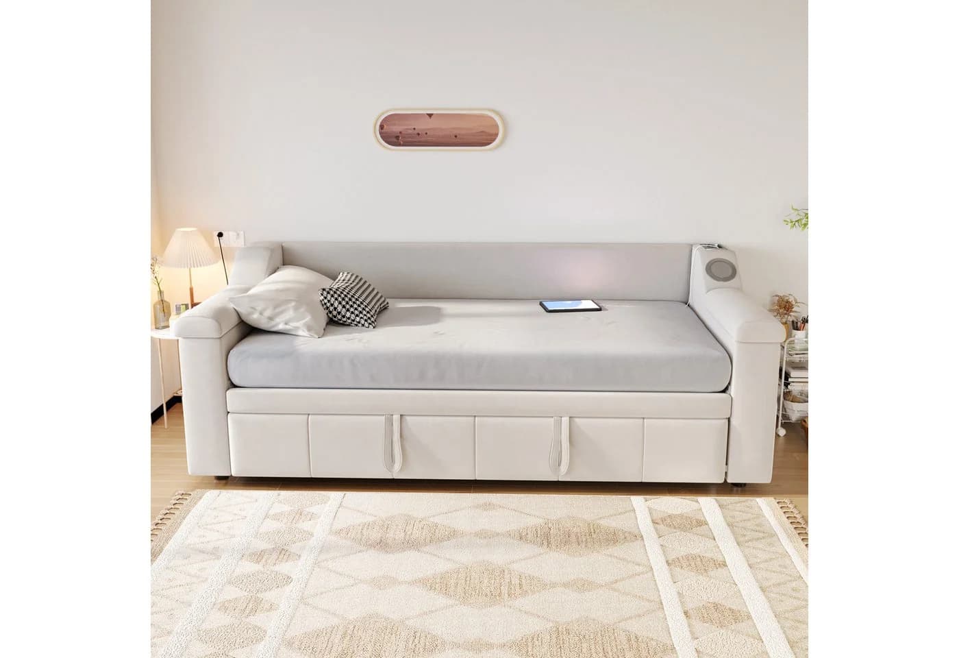 Flieks Daybett Polsterbett Beige mit Bluetooth USB Ausziehbett - Bild 3