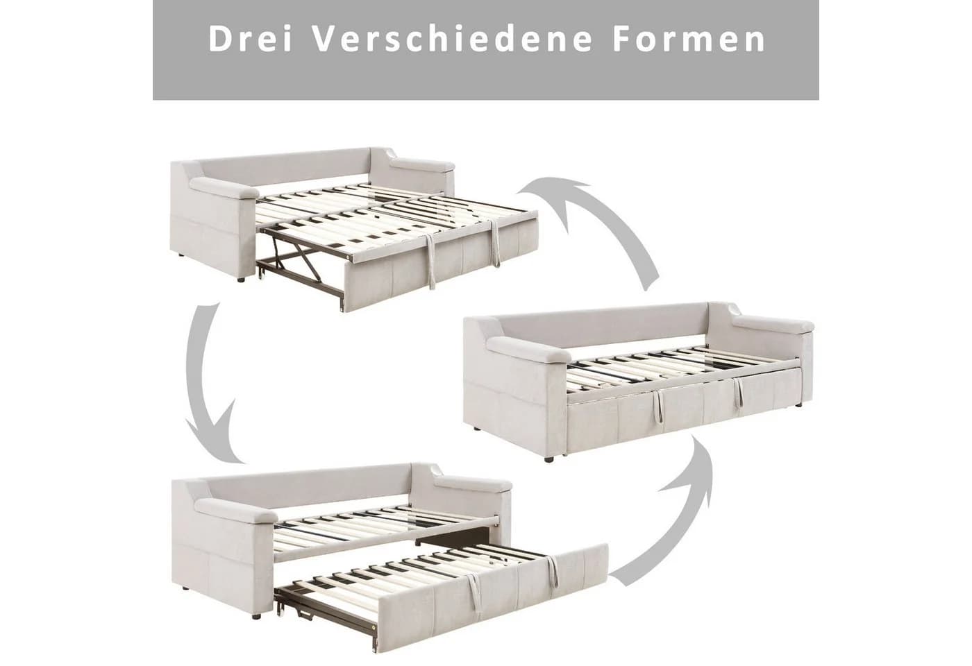 Flieks Daybett Polsterbett Beige mit Bluetooth USB Ausziehbett - Bild 4