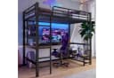 Flieks Hochbett Metallbett 90x200cm mit LED, USB und Schreibtisch Bild 3