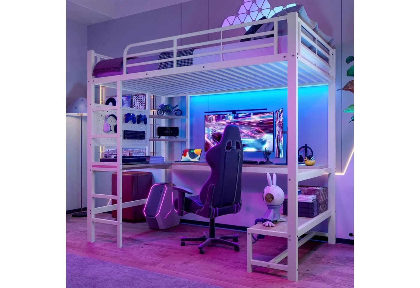 Flieks Hochbett Metall mit LED, USB & Schreibtisch - Bild 2