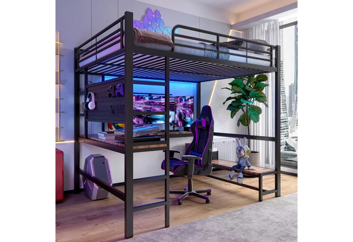Flieks Hochbett Metall mit LED, USB und Schreibtisch - Bild 3