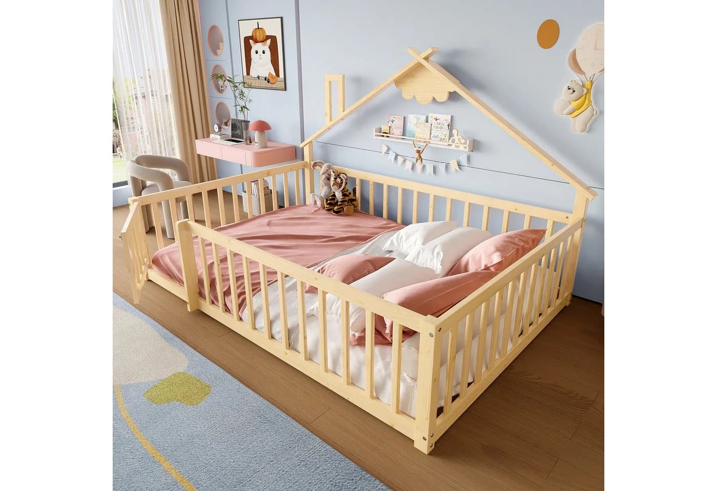 Flieks Kinderbett Bodenbett mit Geländer Kiefernholz - Bild 2