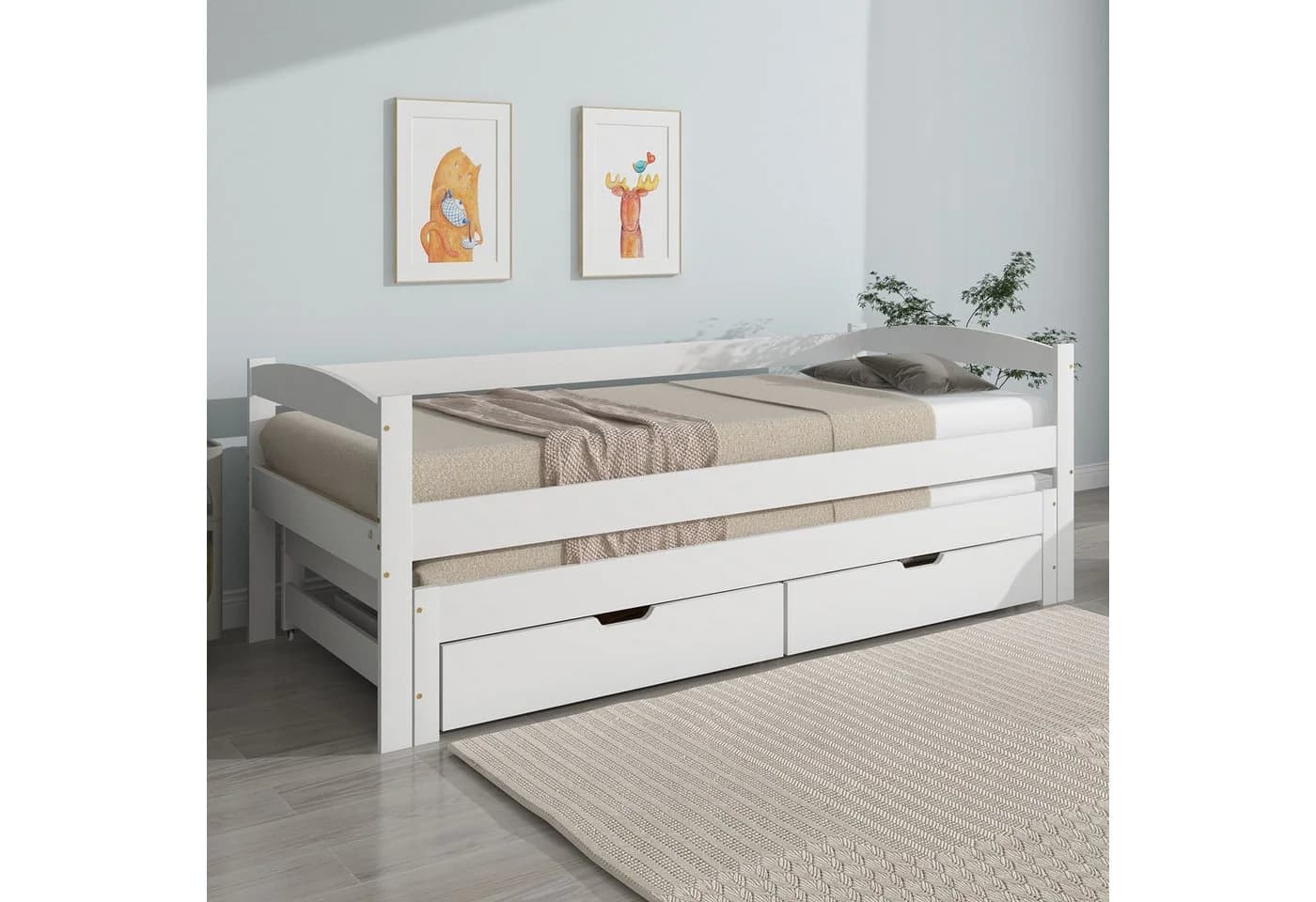 Flieks Kinderbett mit Schiebebett und Schubladen Weiß - Bild 3