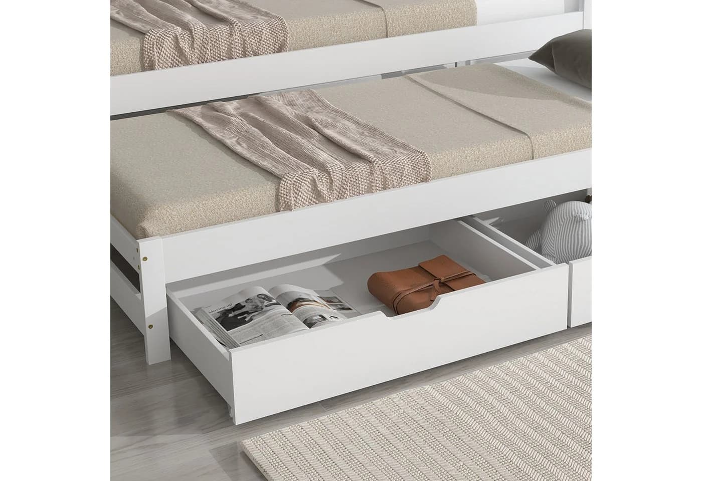 Flieks Kinderbett mit Schiebebett und Schubladen Weiß - Bild 4