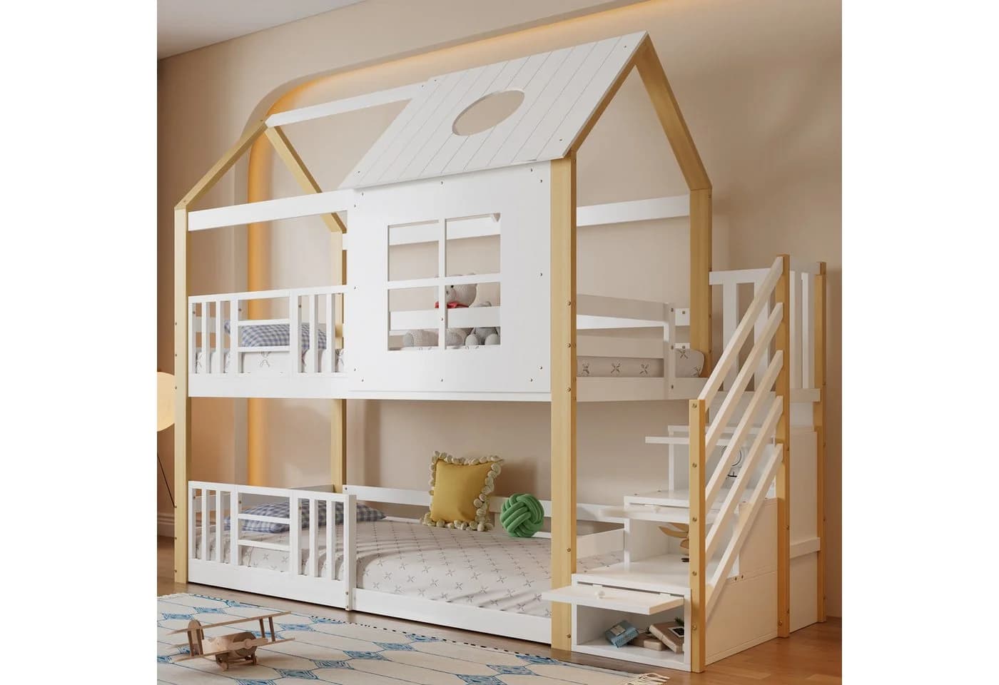 Flieks Etagenbett Kinderbett mit Stauraumtreppe