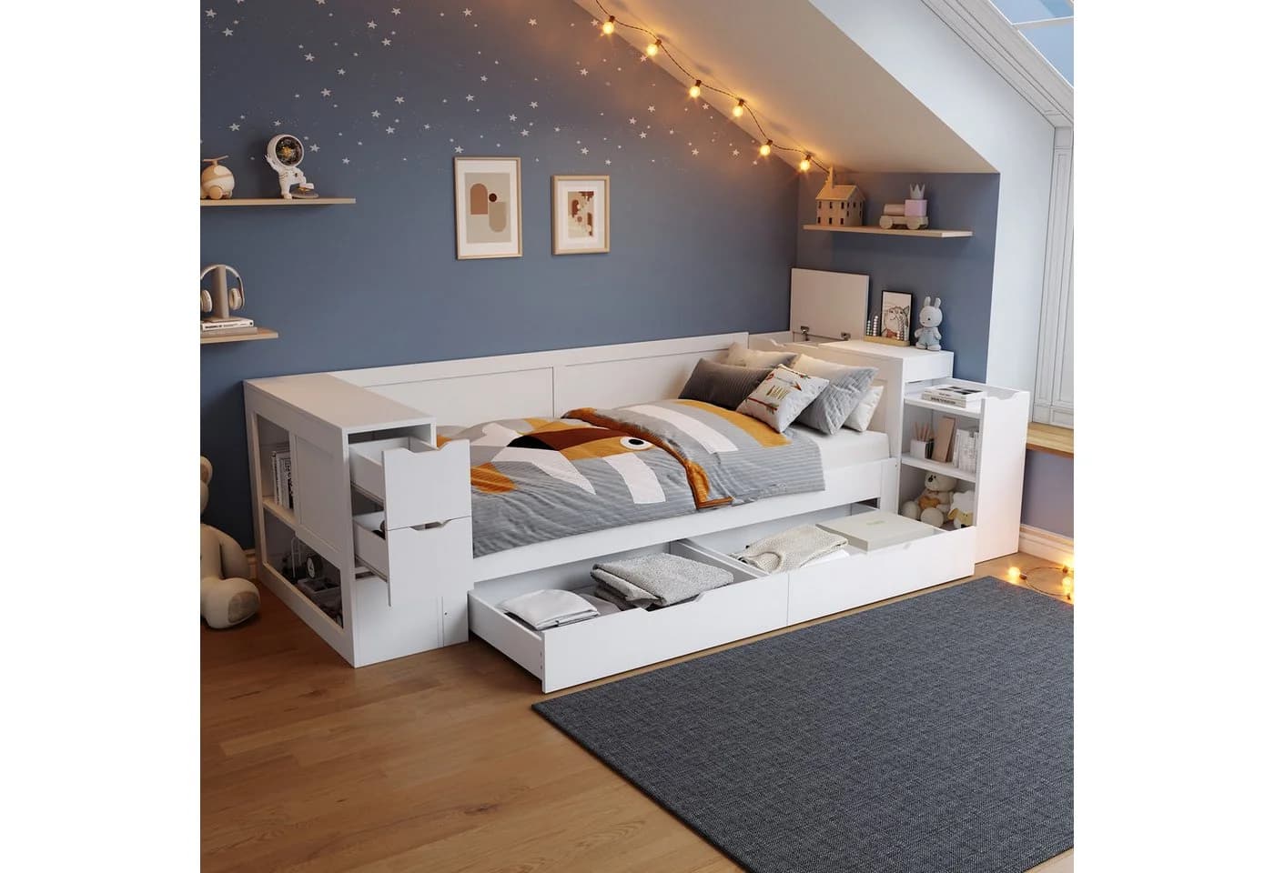 Flieks Kinderbett Stauraumbett mit Schubladen und Nachttisch - Bild 2