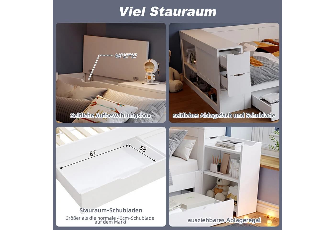 Flieks Kinderbett Stauraumbett mit Schubladen und Nachttisch - Bild 4