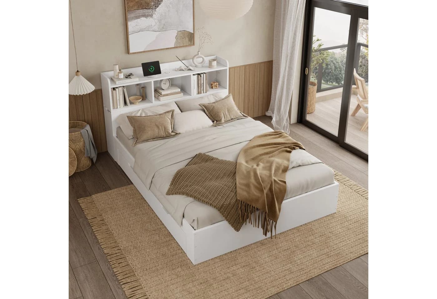 Flieks Doppelbett 140x200 mit 4 Schubladen und Nachttischen Weiß - Bild 3