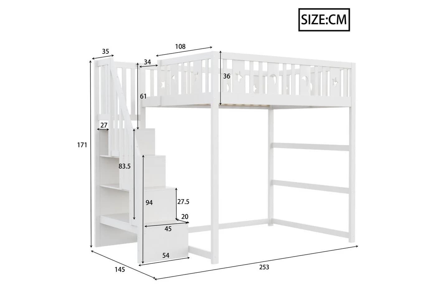 Flieks Hochbett mit Stauraumtreppe und Rausfallschutz - Bild 4