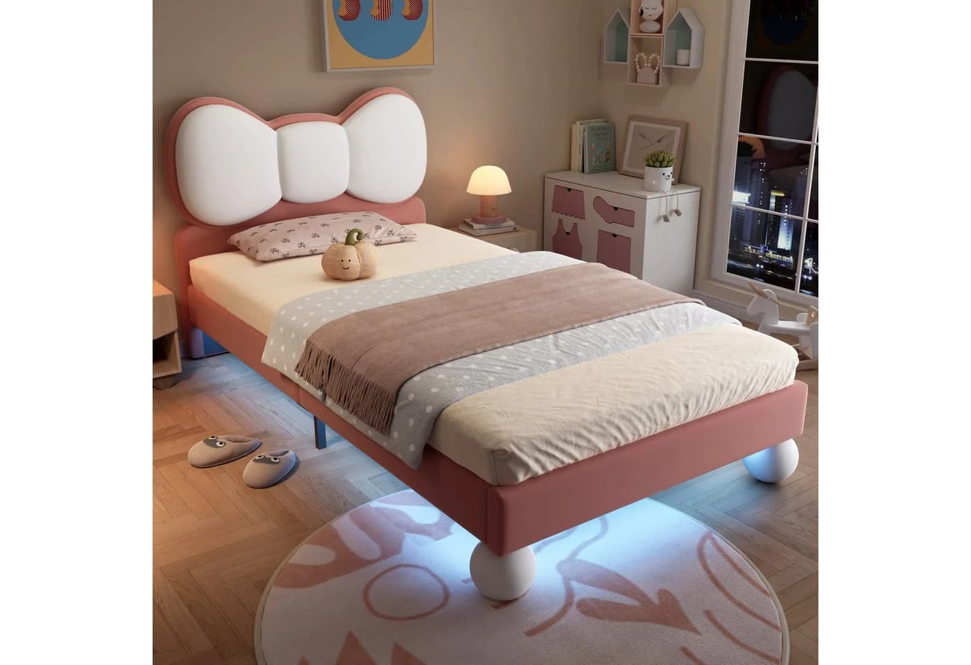 Flieks Polsterbett Kinderbett Einzelbett 90x200cm mit Schleifeform-Kopfteil - Bild 2