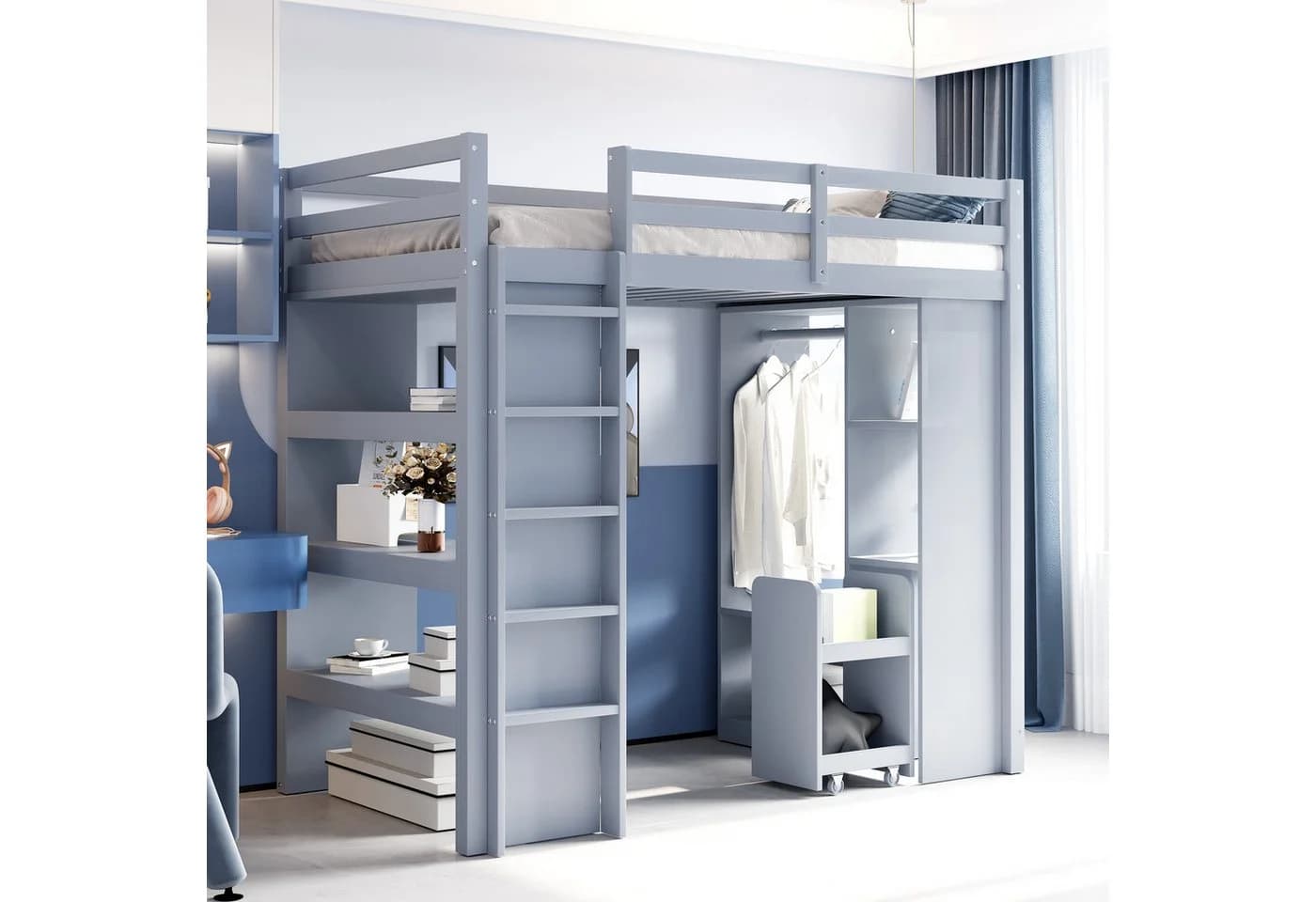 Flieks Hochbett Kinderbett grau mit Stauraum - Bild 2