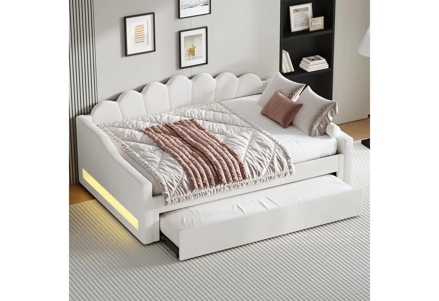 Flieks Daybett Polsterbett Beige mit Ausziehbett und LED - Bild 2