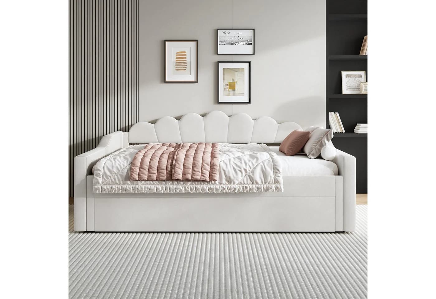 Flieks Daybett Polsterbett Beige mit Ausziehbett und LED - Bild 3