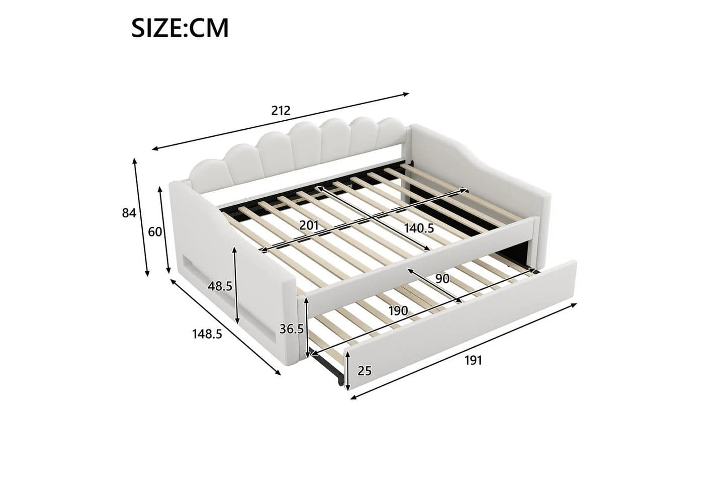 Flieks Daybett Polsterbett Beige mit Ausziehbett und LED - Bild 4