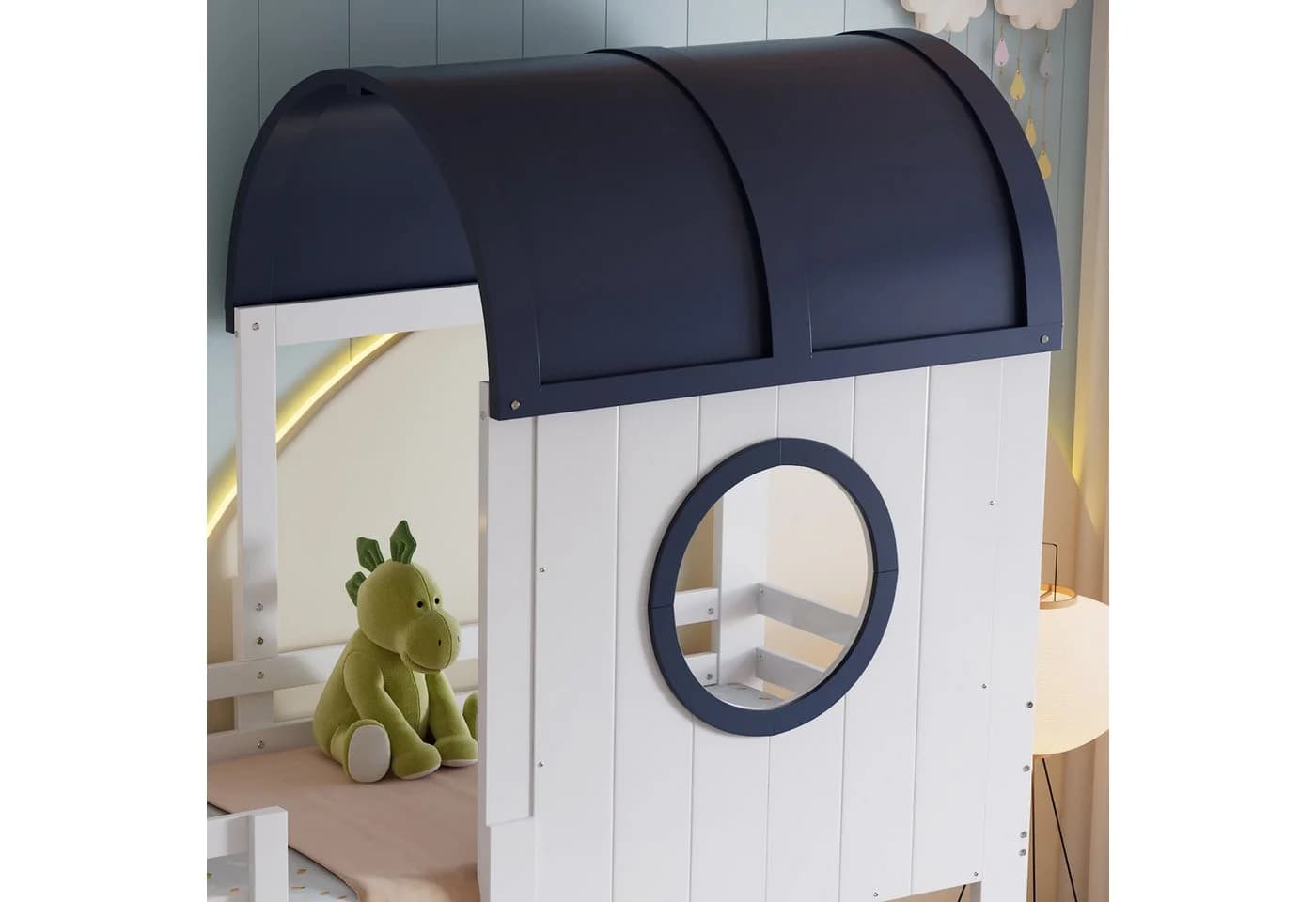Flieks Hochbett Kinderbett 90x200cm mit Schiffselement und Schublade Weiß - Bild 3