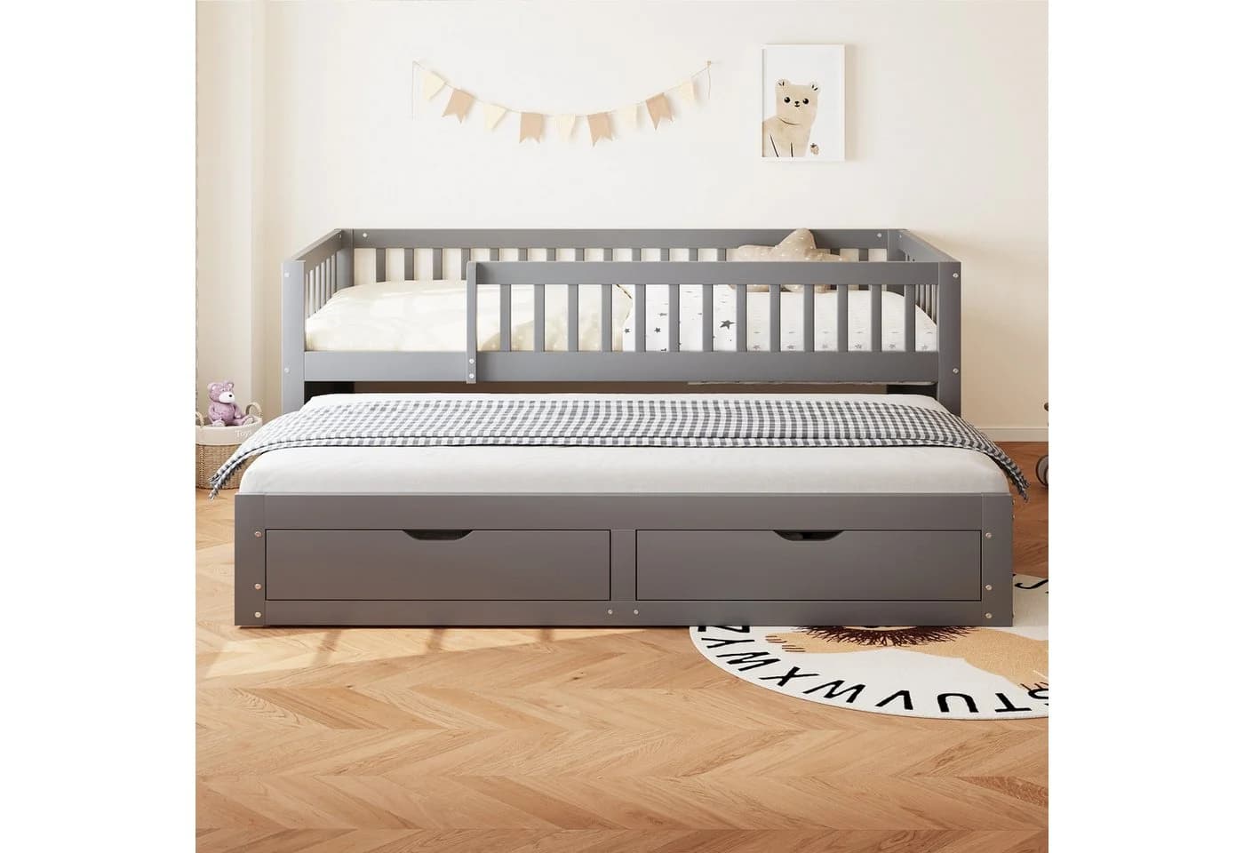 Flieks Kinderbett 90x200 cm mit Ausziehbett und 2 Schubladen