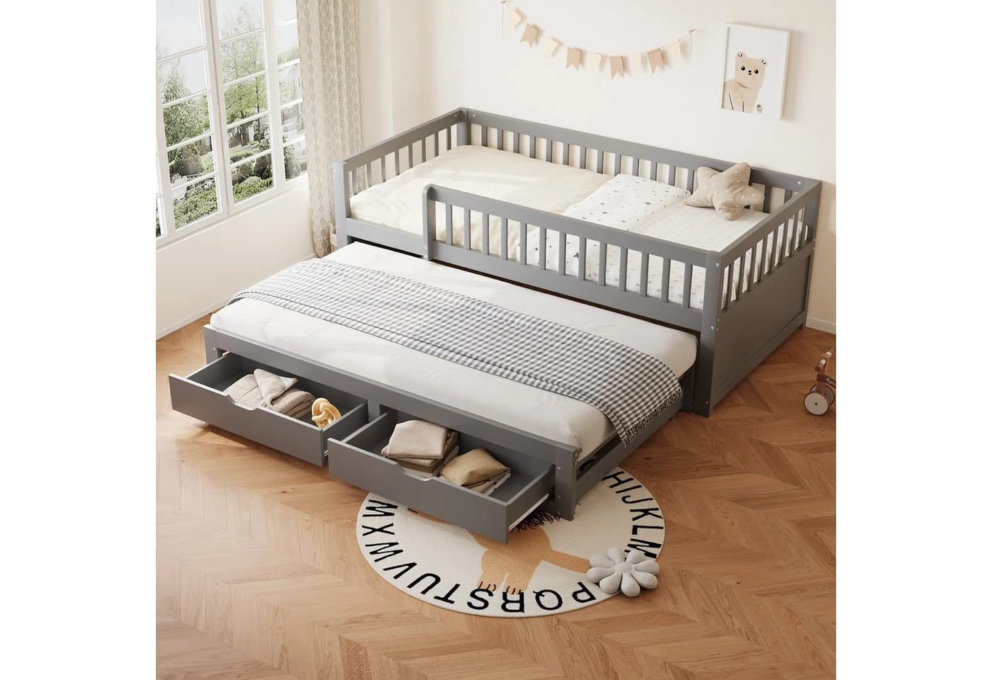 Flieks Kinderbett 90x200 cm mit Ausziehbett und 2 Schubladen - Bild 2
