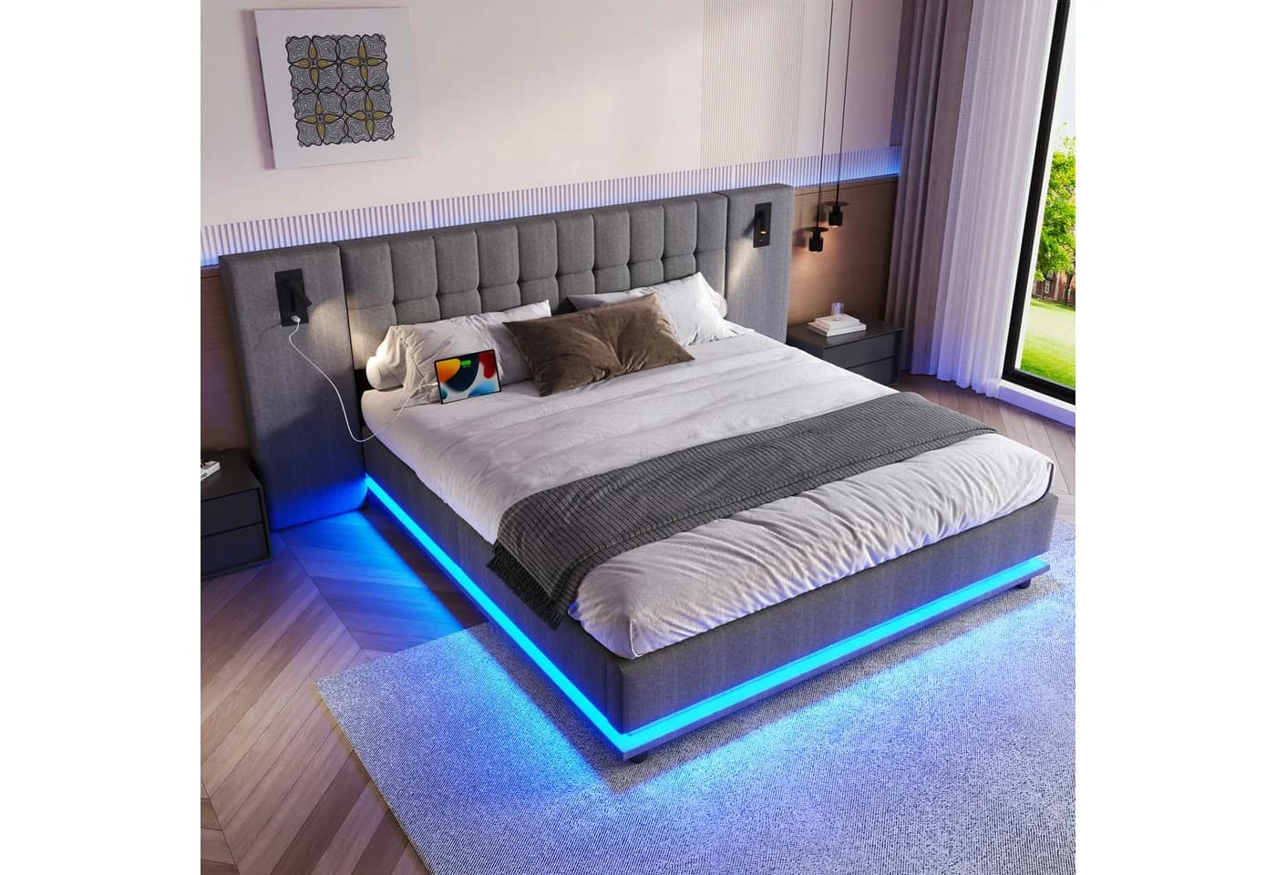 Flieks Polsterbett Grau mit LED, Leselampe und USB - Bild 2