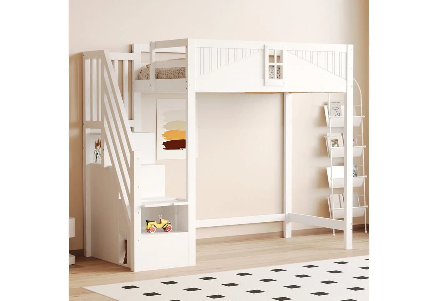 Flieks Hochbett Kinderbett mit Stauraumtreppe Weiß - Bild 2
