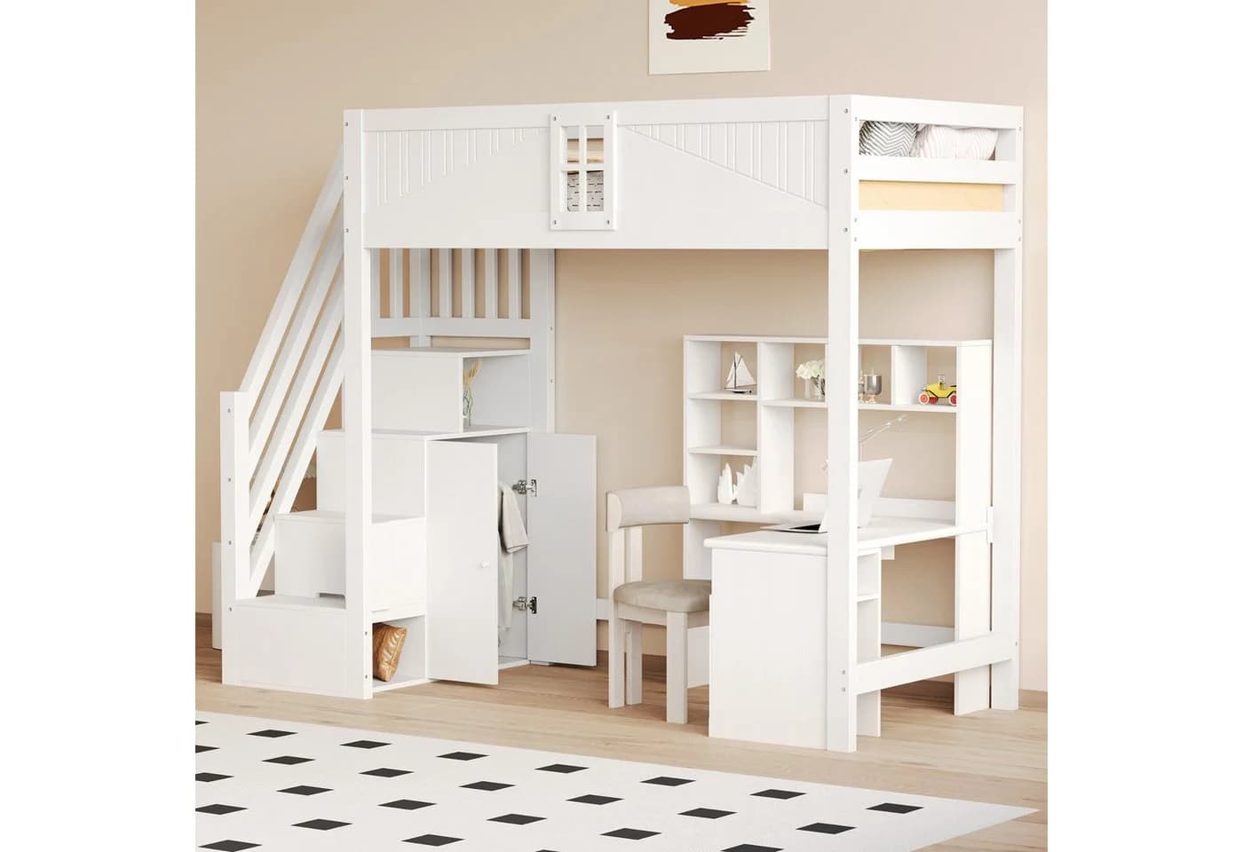 Flieks Hochbett Kinderbett mit Stauraumtreppe Weiß - Bild 3