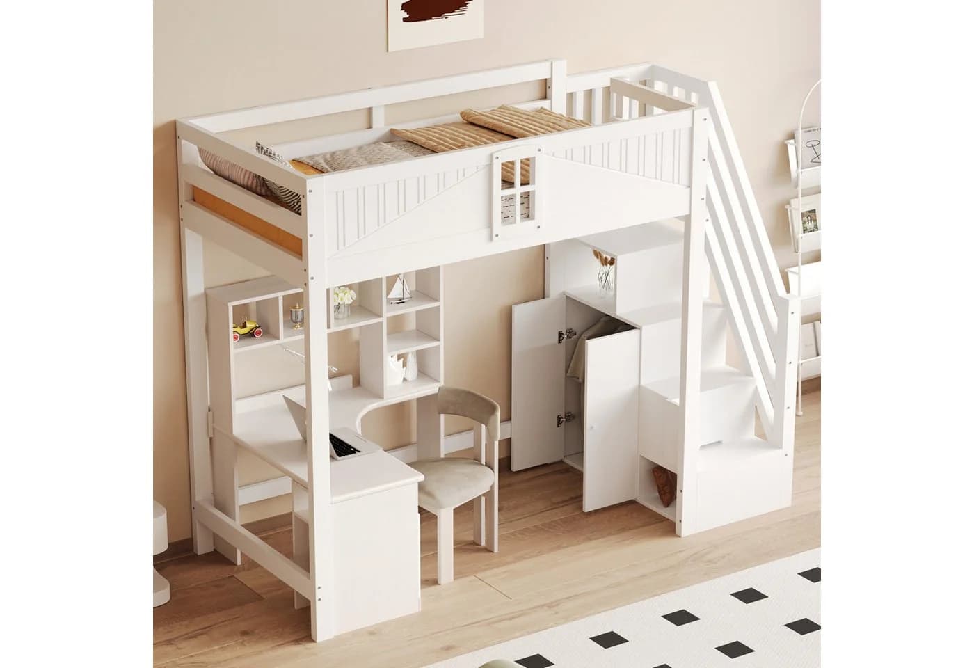 Flieks Hochbett Kinderbett mit Stauraumtreppe Weiß - Bild 4