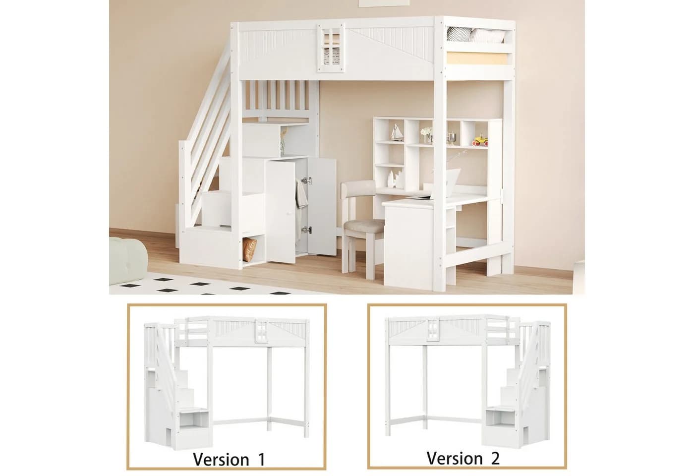 Flieks Hochbett Kinderbett mit Stauraumtreppe Weiß - Bild 5