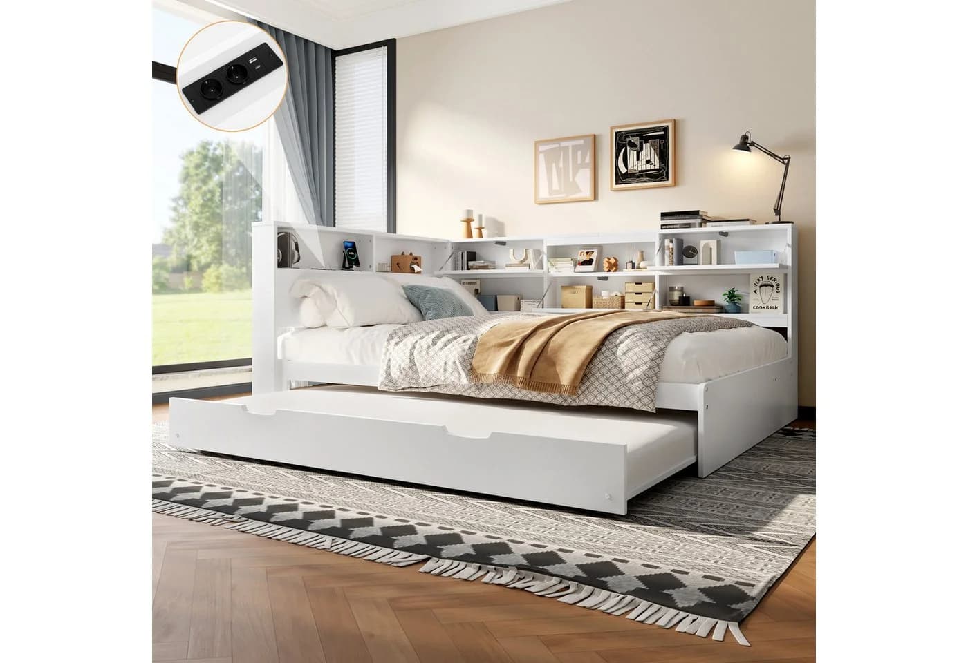 Flieks Daybett Weiß mit Ausziehbett und Stauraum