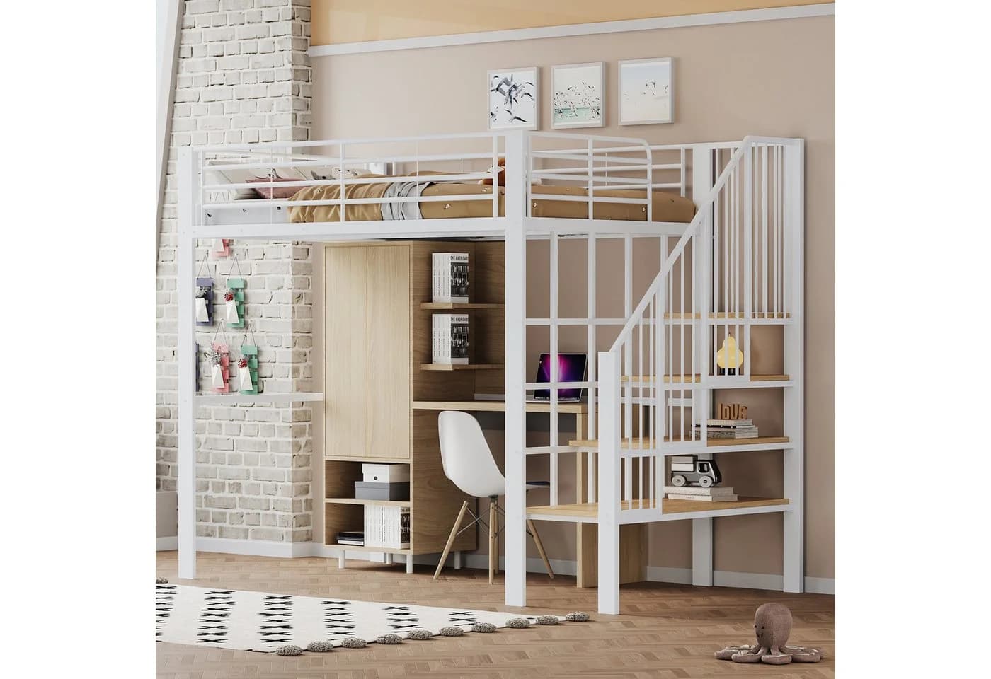 Flieks Hochbett Weiß mit Stauraum und Treppe - Bild 2