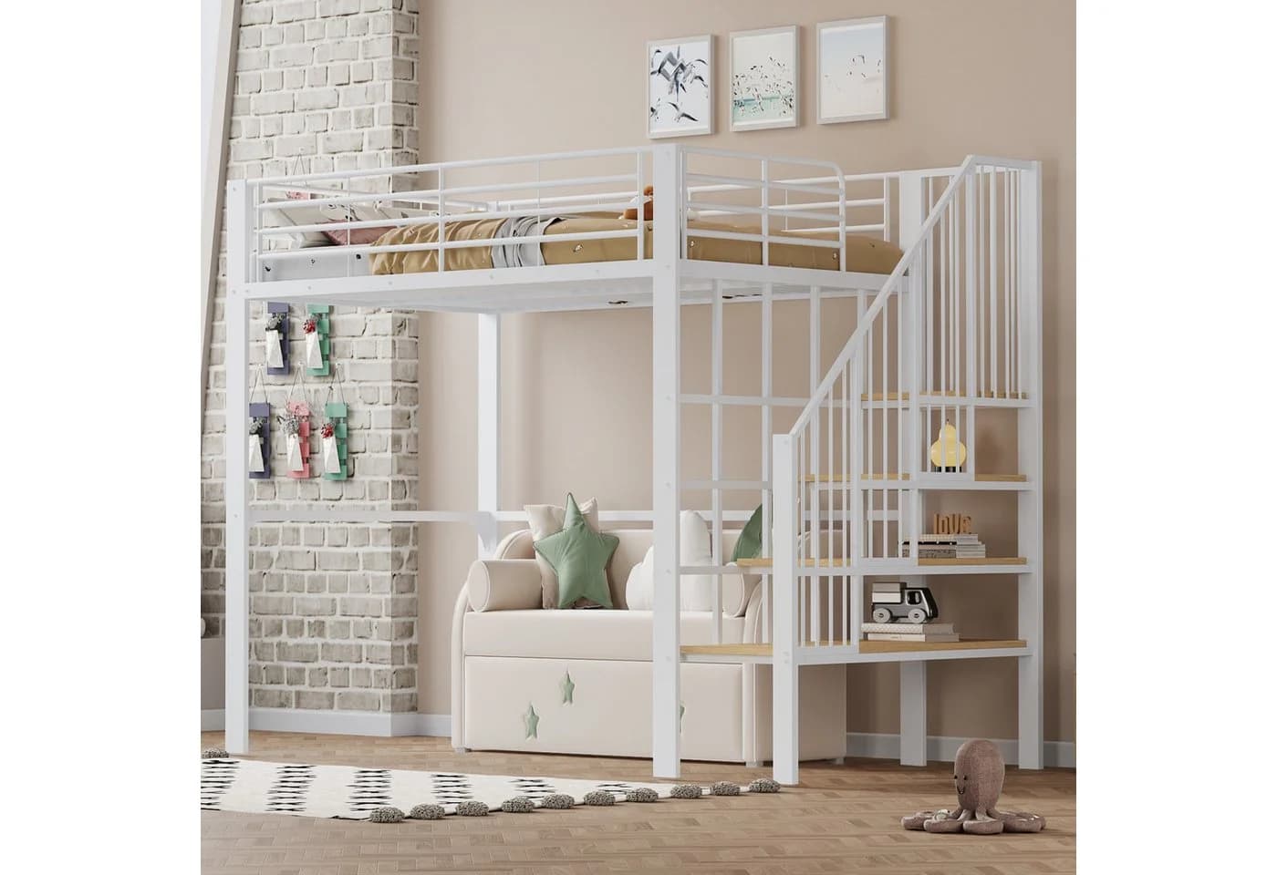 Flieks Hochbett Weiß mit Stauraum und Treppe - Bild 4