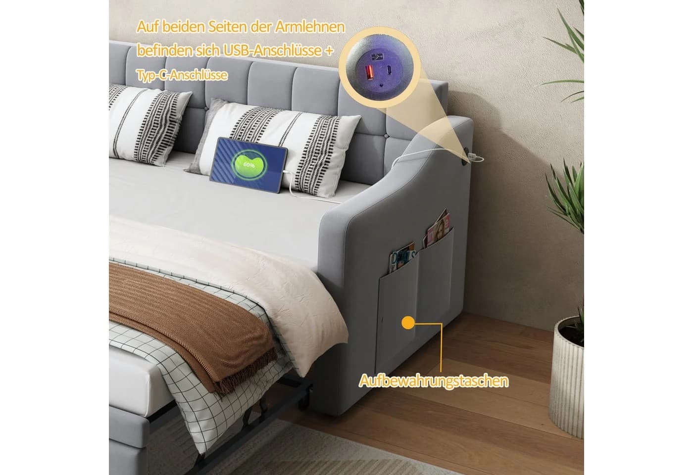 Flieks Daybett Polsterbett Schlafsofa 180x190cm Samt - Bild 4