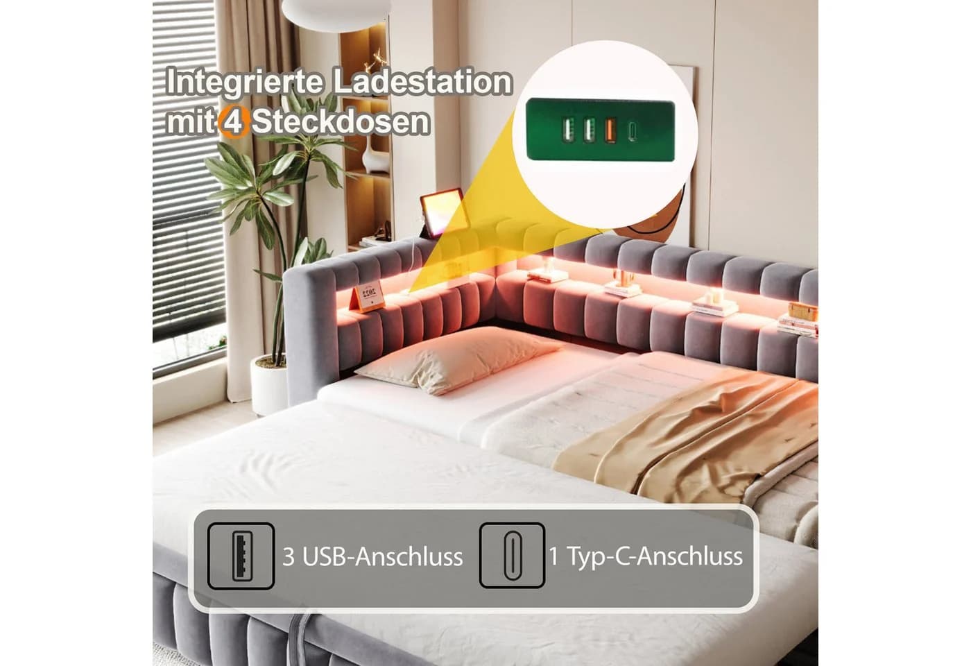 Flieks Daybett Polsterbett Schlafsofa 90/180x200cm Samt - Bild 5