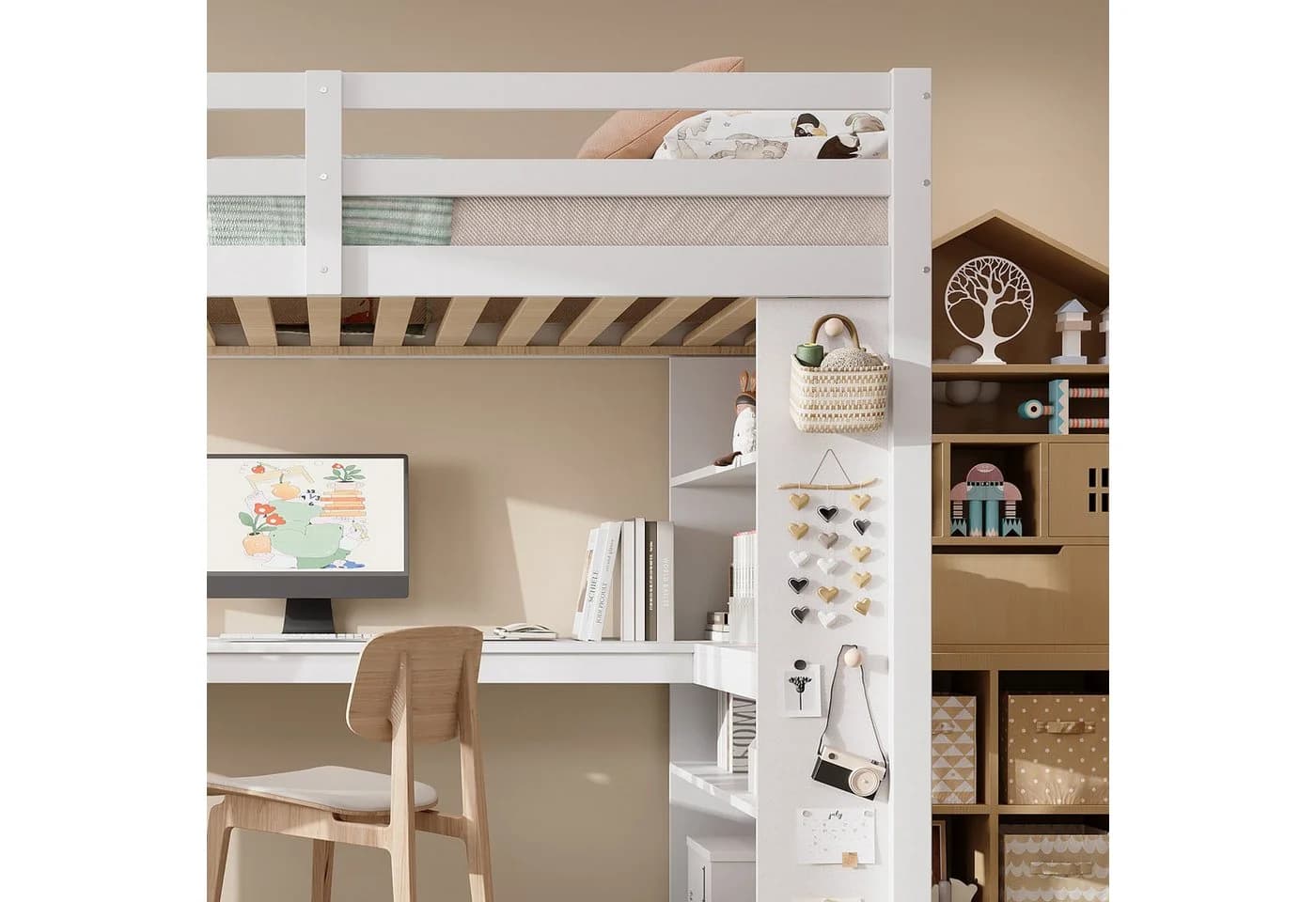Flieks Hochbett Kinderbett 90x200cm mit Schreibtisch und Stauraumregal - Bild 5