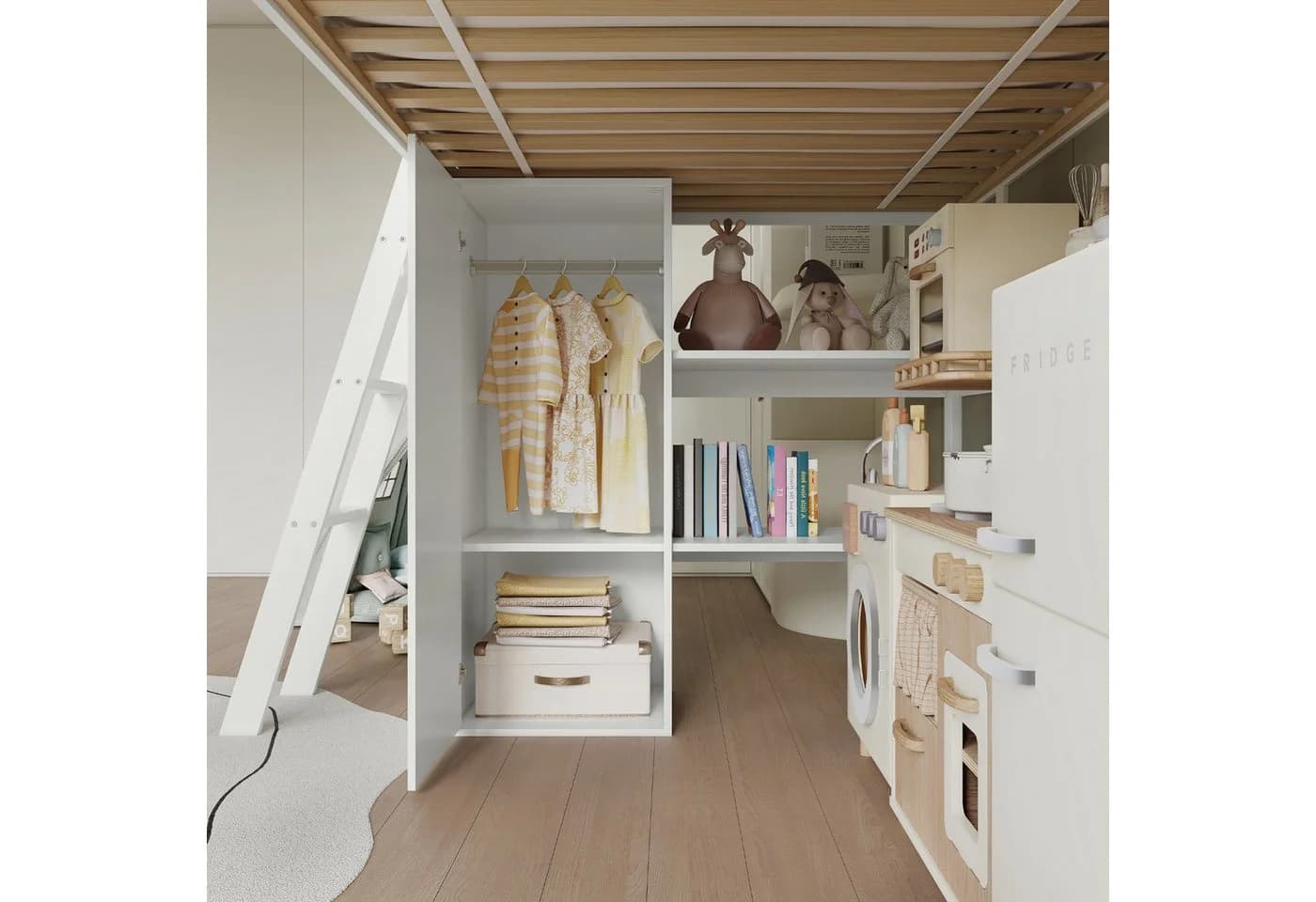 Flieks Hochbett Kinderbett mit Rutsche, Schrank und Regal Weiß - Bild 5