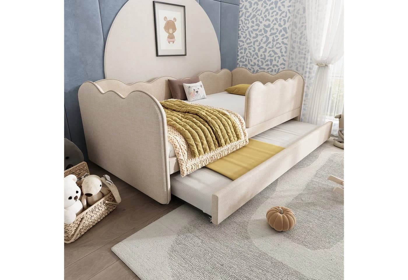 Flieks Daybett Polsterbett mit Ausziehbett Leinen Beige - Bild 2