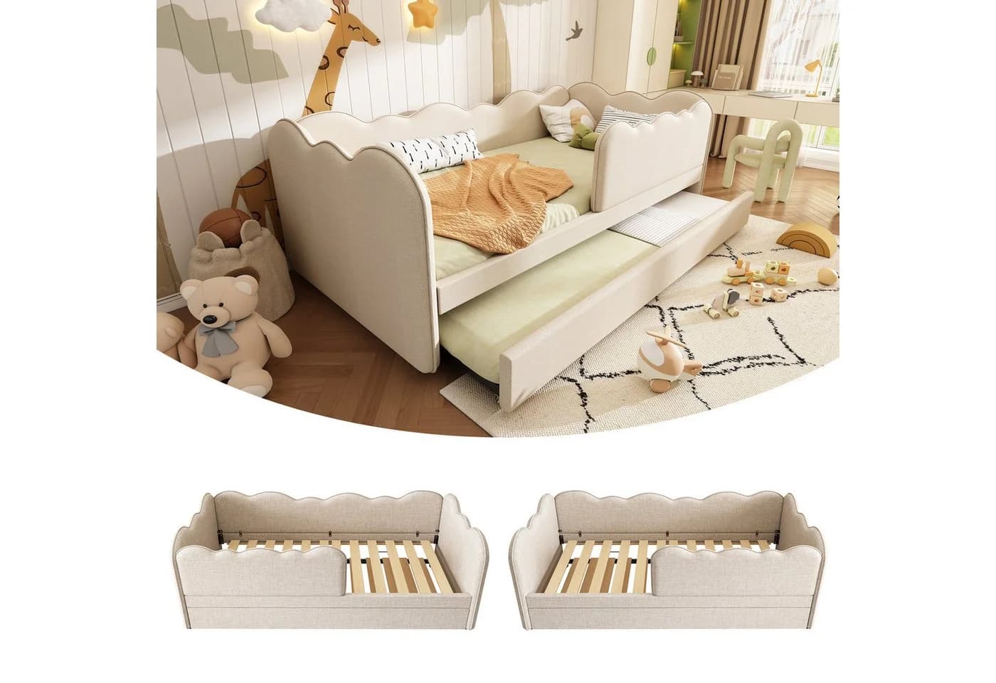 Flieks Daybett Polsterbett mit Ausziehbett Leinen Beige - Bild 3