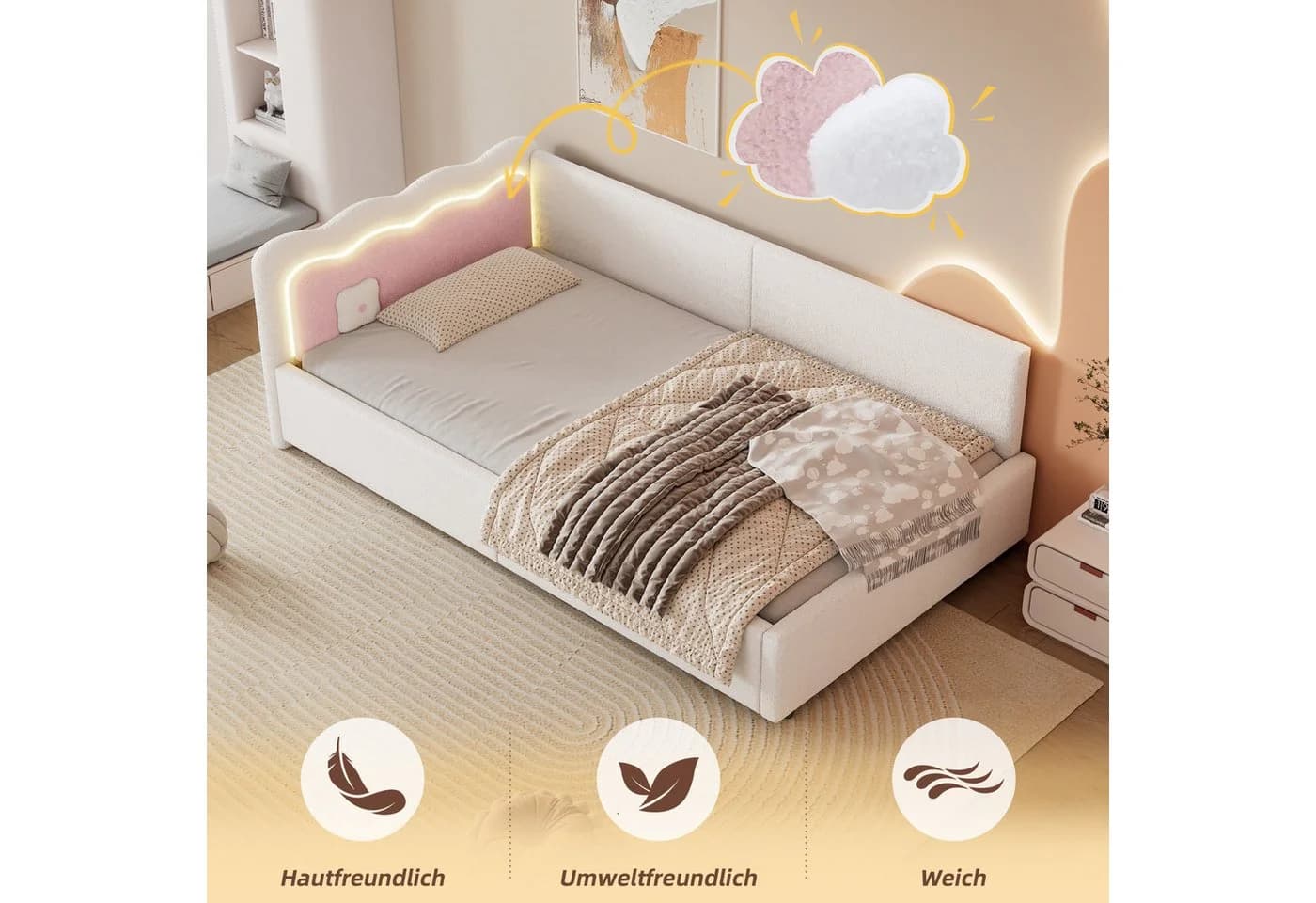 Flieks Daybett Polsterbett mit LED-Licht Weiß