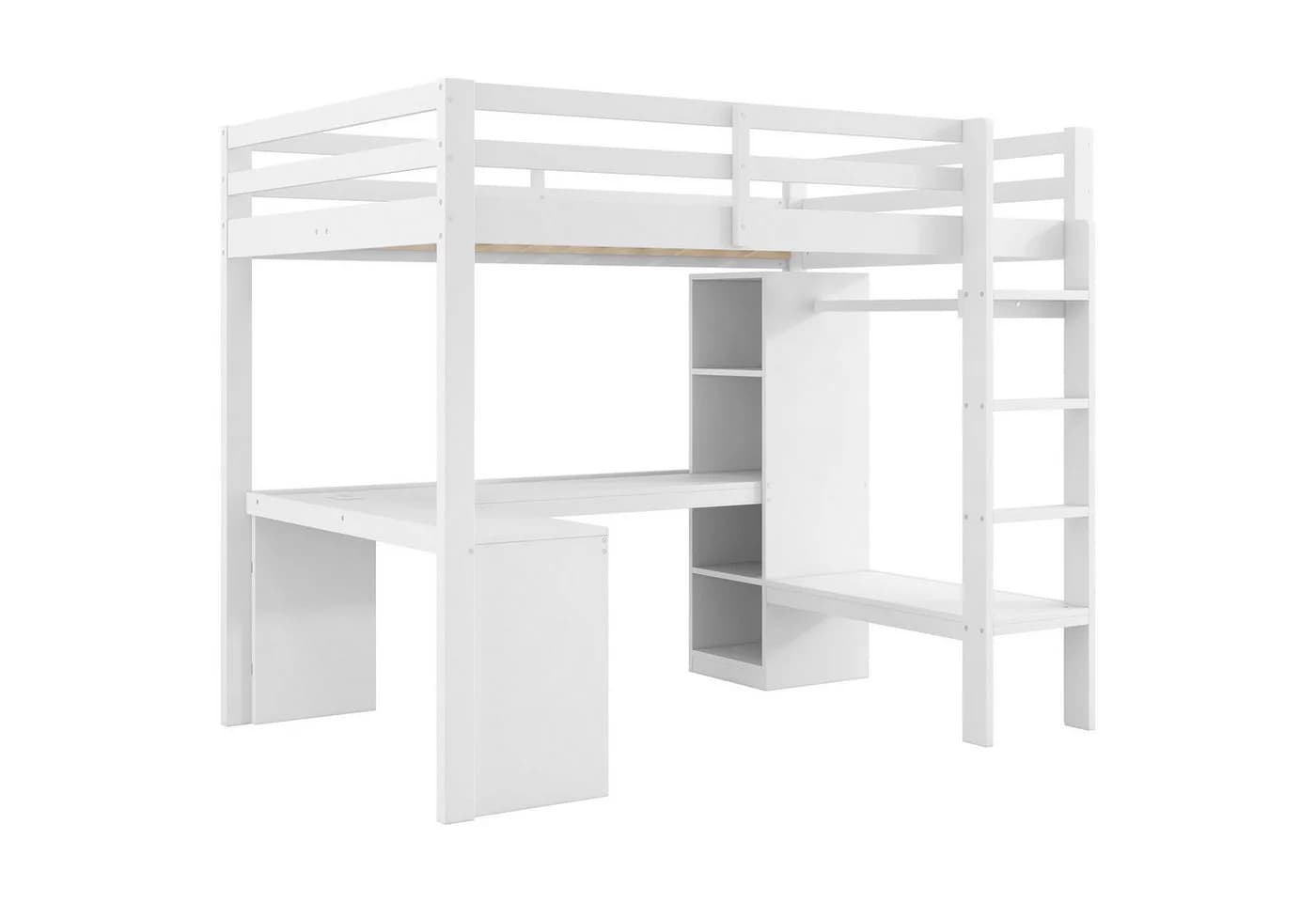 Flieks Hochbett Kinderbett 140x200cm mit LED USB Schreibtisch Stauraum - Bild 5